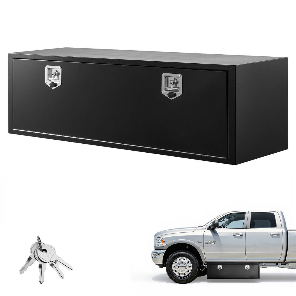 Underbody Truck Tool Box, 60 x 18 x 18 Inch Heavy Duty Steel Trailer Storage Box with Lock & Keys, Waterproof Trailer Storage Organizer Under Body Chest with T-Handle for Truck, Van, SUV, Black