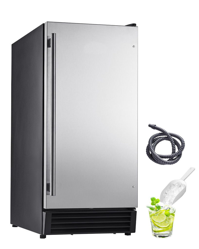 Undercounter Built-in Ice Maker, 50 Lbs/Day Under Counter Ice Maker Machine with Drain Pump Reversible Door Stainless Steel, Freestanding Ice Maker for Commercial Home Kitchen