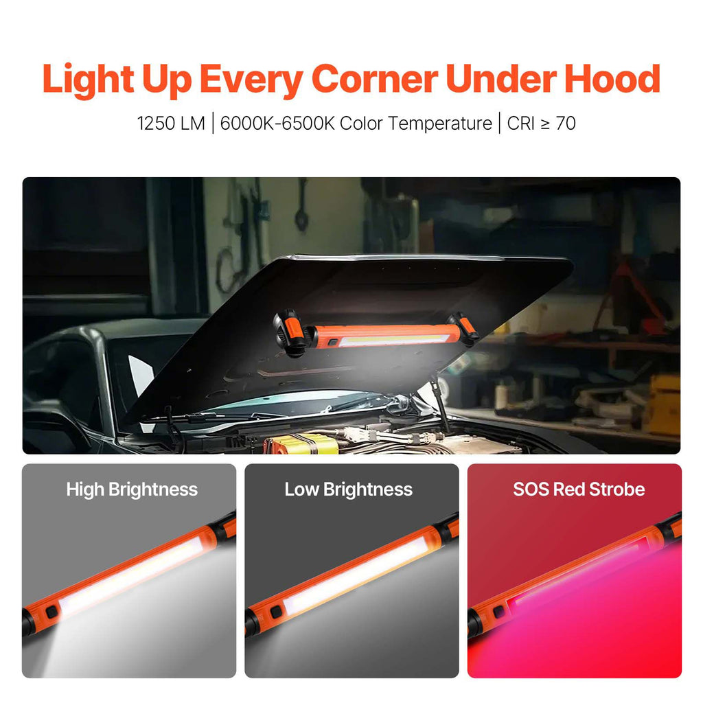 Underhood Work Light, 1250LM, 6000mAh Rechargeable Magnetic Bright LED Light, Portable Cordless Mechanic Work Light Bar, for Car Repairing Inspection Garage Workshop Emergency Home Lighting