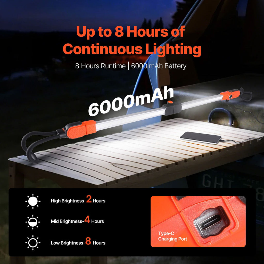 Underhood Work Light, 2300LM, 6000mAh Rechargeable Bright LED Light, Portable Cordless Mechanic Work Light Bar with Hooks, for Car Repairing Inspection Garage Workshop Emergency Home Lighting