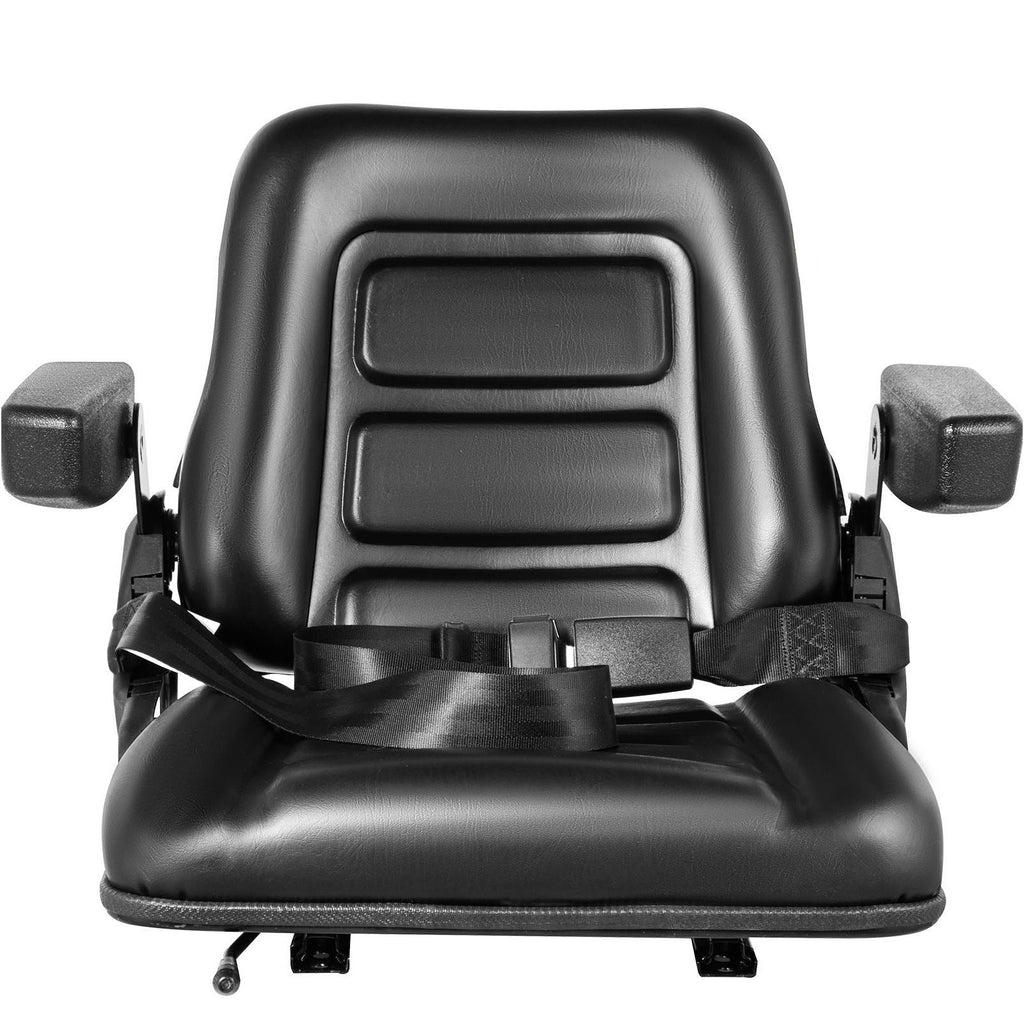 Universal Forklift Seat Black PVC Tractor Seat, 6\"/150MM Adjustable Mower Seat Foldable Seat Including Armrests, Seat Belt, Seat Switch, Skid Steer Seat Fit Forklift, Tractor, Skid Loader