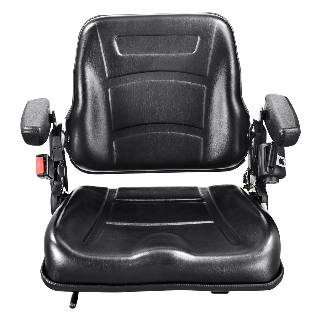Universal Forklift Seat, Fold Down Tractor Seat with Adjustable Angle Back, Micro Switch, Seatbelt and Armrests, 6.3-13.4 inch Slot Tractor Seat for Tractor Loader Excavator