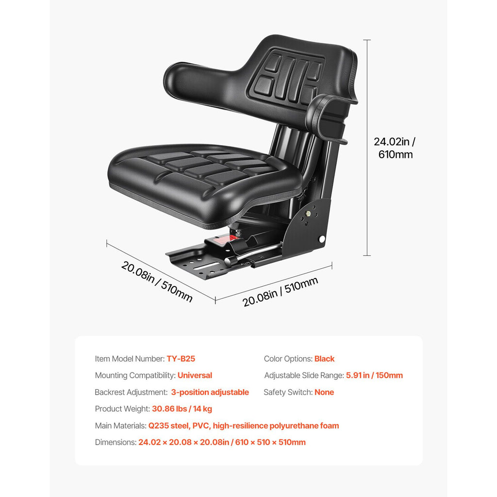 Universal Forklift Seat Wrap Around, Universal Tractor Seat with Micro Switch, Adjustable Tractor Suspension Seat with Tilt Fits for John Deere, Ford, Massey Ferguson, New Holland Tractor