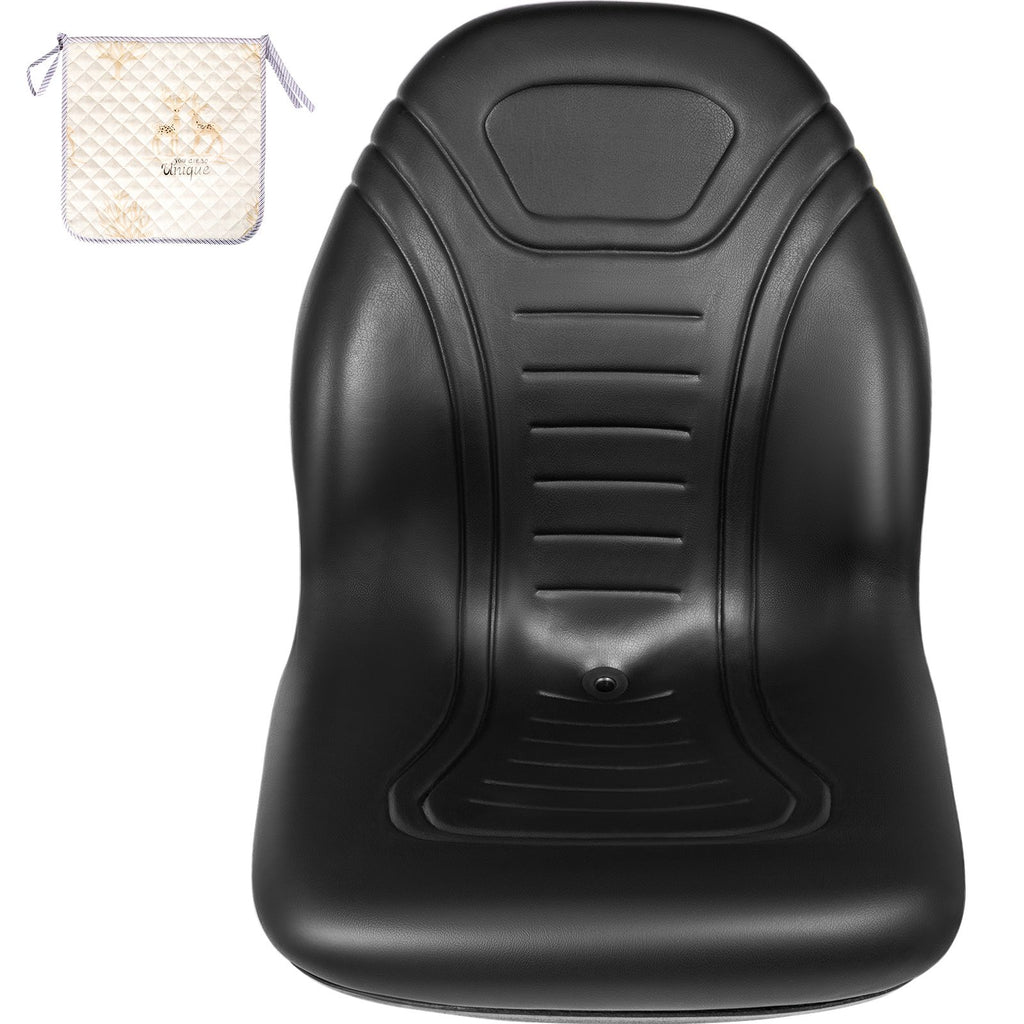 Universal Lawn Tractor Seat Replacement, Compact High Back Mower Seat, Black Vinyl Forklift Seat, Central Drain Hole Skid Steer Seat with Mounting Bolt Patterns of 8\" x 11.5\" & 11.25\" x 11.5\