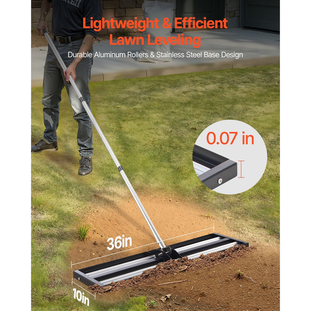Updated Lawn Leveling Rake with Roller, 36" x 10" Stainless Steel Lawn Leveler with 83.9" Adjustable Handle, Heavy Duty Yard Leveling Rake, Effort Saving Lawn Leveling Tool for Yard Golf Court image 2