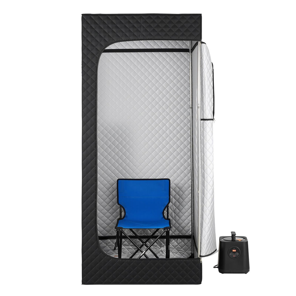 Upgraded Portable Steam Sauna for Home, 1 Person Full Body Home Spa Tent with Steamer & 1 Foldable Chairs & Remote & Essential Oil Box,Heavy-Duty Stainless Steel Frame Sauna Box, (Black)