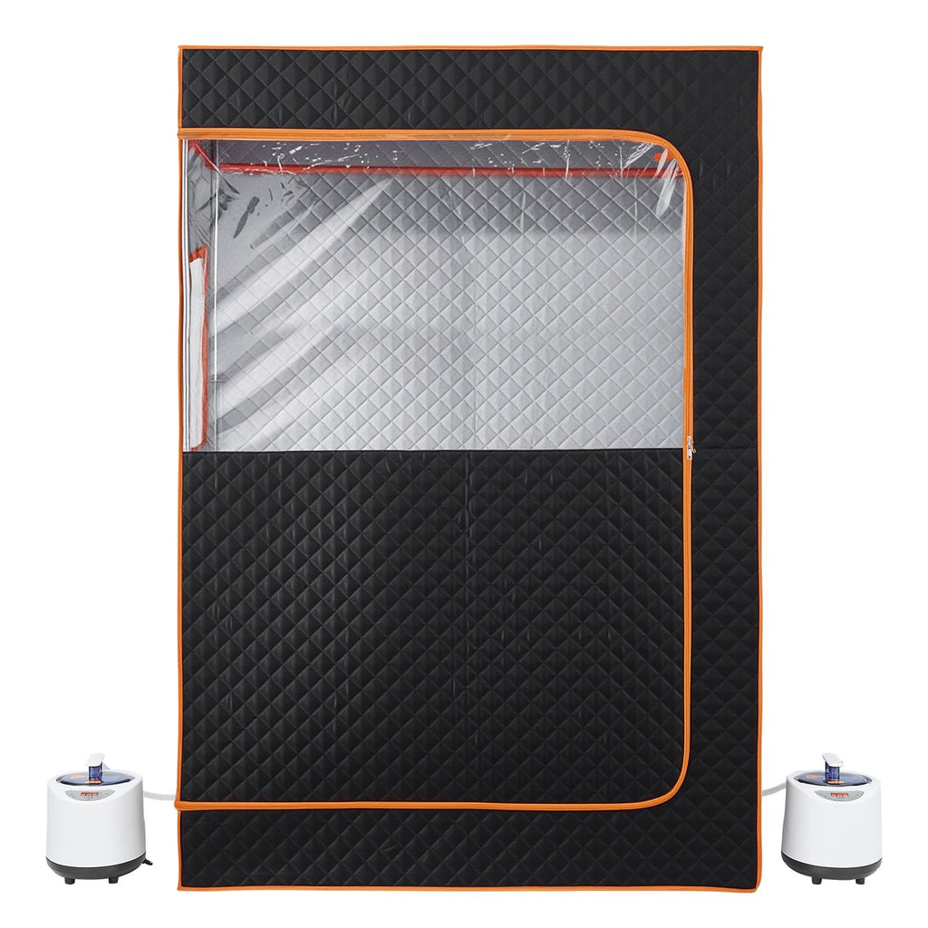 Upgraded Portable Steam Sauna for Home, 2 Person Full Body Home Spa Tent with Steamer & 2 Foldable Chairs & Remote & 2 Essential Oil Boxes,Heavy-Duty Stainless Steel Frame Sauna Box, (Black)