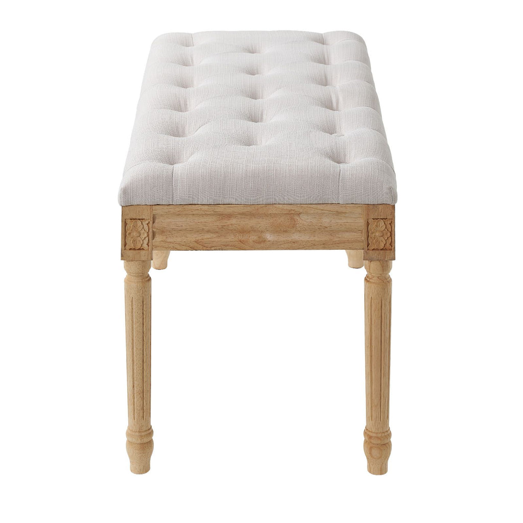 Upholstered Bench, 16"W Ottoman Bench, End of Bed Bench with Foam Padded Cushion and Rubberwood Legs, Tufted Footrest Stool Entryway Bench for Dining Room, Living Room, Bedroom, Hallway, Beige