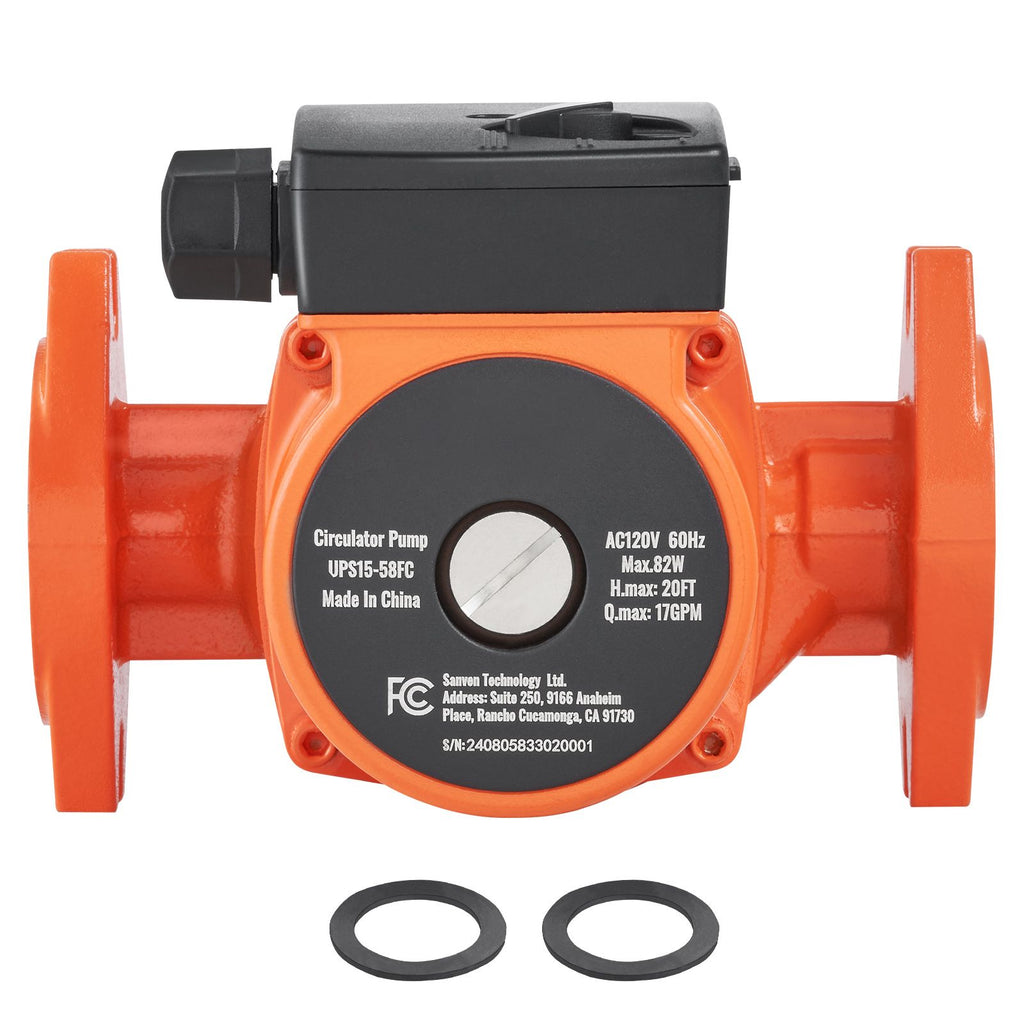UPS15-58FC Hot Water Recirculating Pump, 110V, 82W 17 GPM Hot Water Circulation Pump, 1" NPT Flange 3-Speed Circulator Pump, Quiet Operation Circulator Pump for Home Water Heater System