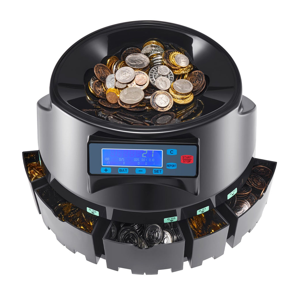 USD Coin Counter & Coin Sorters with LCD Display, Coin Sorter Machine for USD Coin 1/5/10/25 Cents $1, Sorts up to 300 Coins/min, Change Counter Holds 2000 Coins Included 5 Coin Bins & 5 Tubes