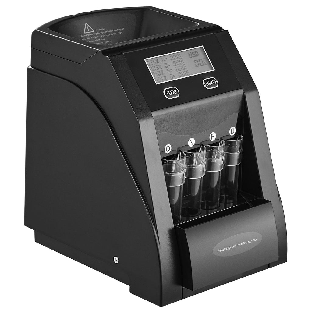 USD Coin Sorter, Coin Counter Machine for 4 Kinds of USD Coins, Coin Sorter and Wrapper Machine Holds up to 200 Coins, LCD Screen Display Coin Storage Included 4 Coin Tubes and Boxes