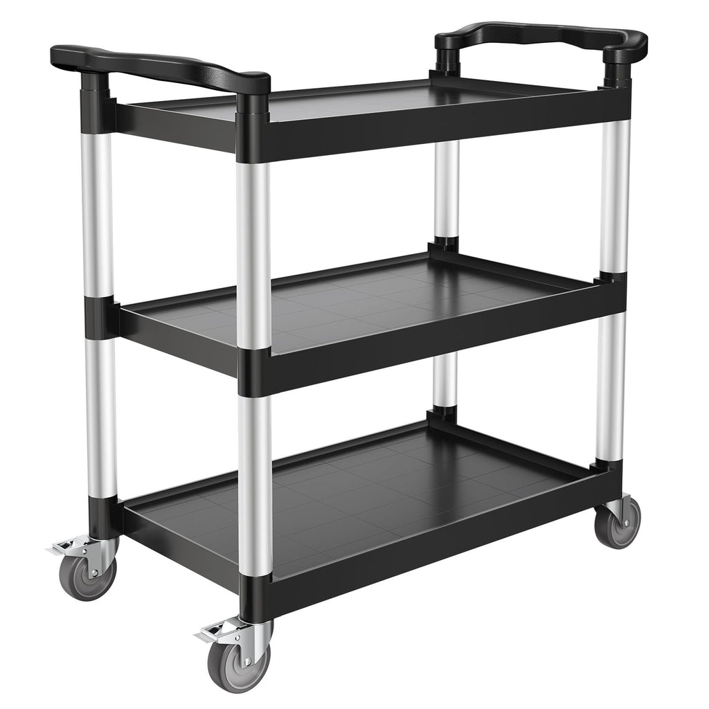 Utility Cart, 500 lbs Load Capacity, 3-tier Utility Plastic Cart with 360° Swivel Wheels (2 with Brakes), 31.1 x 19.3-inch Food Service Cart for Warehouse, Office, Home, Restaurant, Kitchen