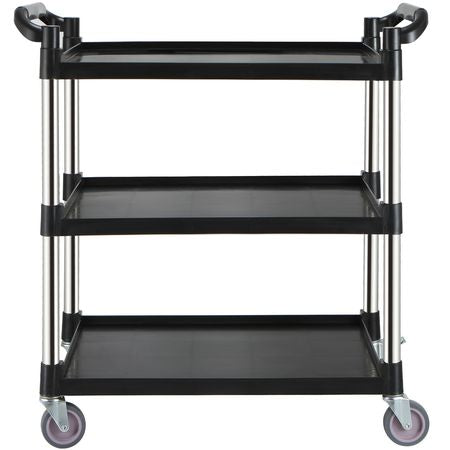 Utility Service Cart, 3 Shelf Heavy Duty 154LBS Food Service Cart, Rolling Utility Cart with Lockable Wheels, 32.7" x 15.7" x 37.4" Plastic Utility Cart for Kitchen Office Restaurant Home, Black