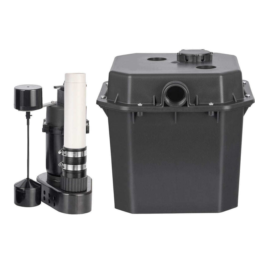 Utility Sink Pump, 1/2 HP, 120-Volt, 3500 GPH Flow, 28 ft Head, Under-Sink Sump Pump System with 6 Gallon Basin, Automatic Utility/Laundry Sink Pump, Drain Pump with 1-1/2" NPT Outlet, Black