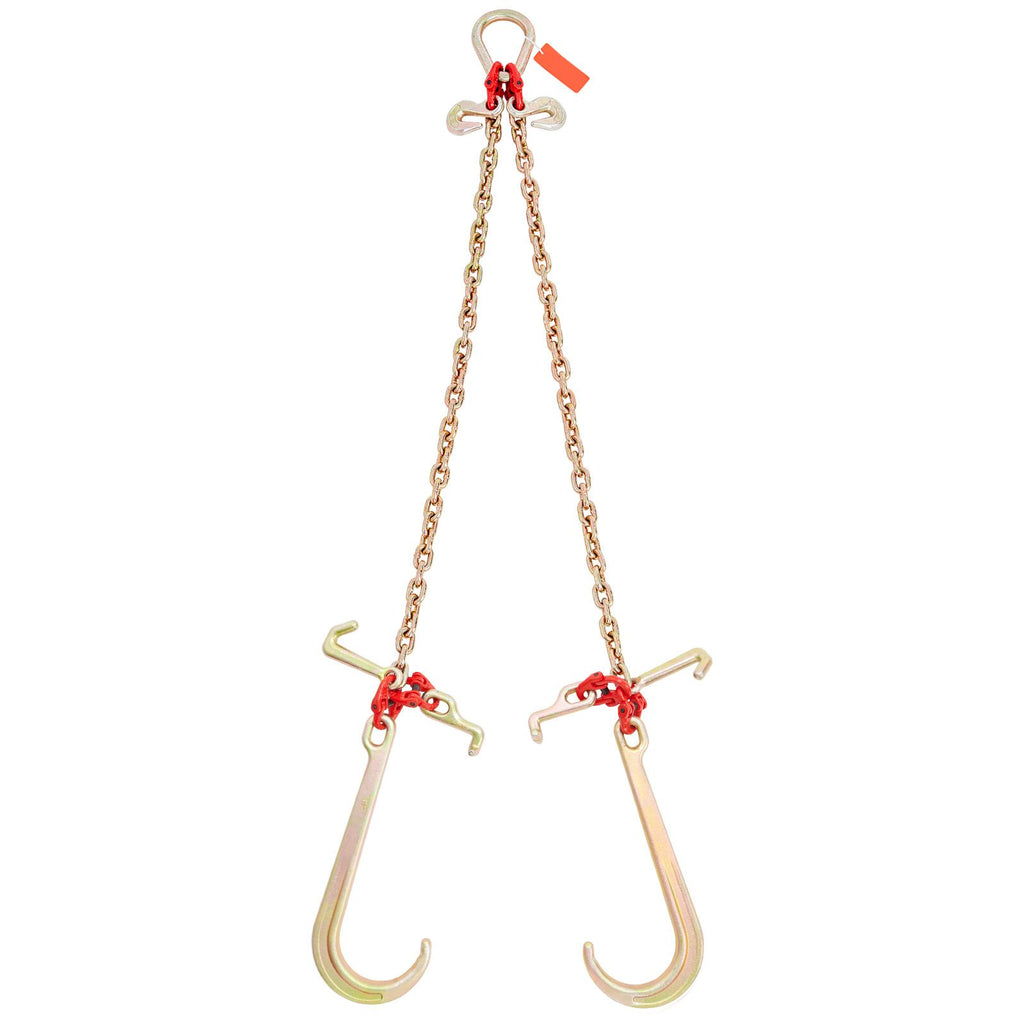 V-Chain Bridle, 9620 lbs Working Load Limit, 5/16'' x 3' G80 Tow Chain with RTJ Cluster Hooks, DOT Certified, Galvanized Coating Manganese Steel & D-Shackle, for Lifting & Moving Activities