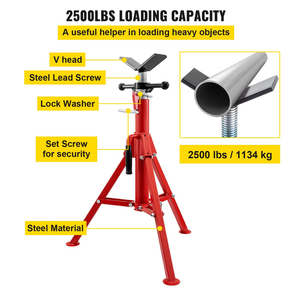 V Head Pipe Stand 1/8\"-12\" Capacity,Adjustable Height 28\"-52,Pipe Jack Stands 2500 lb. Load Capacity,Portable Folding Pipe Stands, Carbon Steel Body More Durable