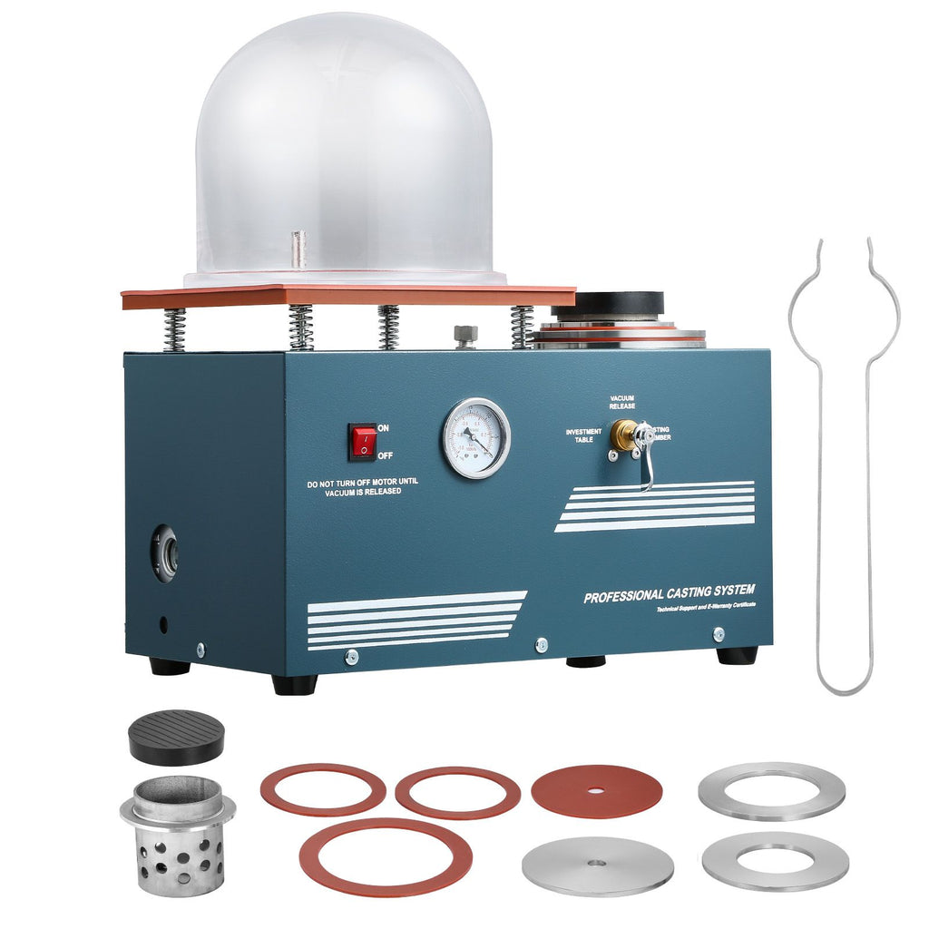 Vacuum Investing Casting Machine, 290W Power, with 3 CFM Pump and Bell Jar, Convenient Oil Injection Port, Precision Pressure Gauge, 11 x 11 in Workbench, Casting Machine for Jewelry and Metal