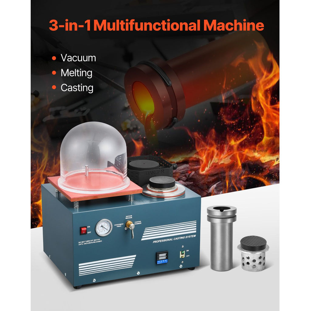Vacuum Investing Casting Machine with Melting Furnace, Convenient Oil Injection Port, Precision Pressure Gauge, All-in-One Machine for Casting Jewelry and Melting Scrap, Silver, Gold, Copper image 2