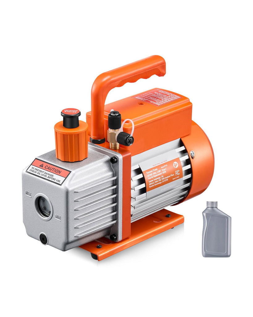 Vacuum Pump, 4 CFM, HVAC Single Stage Rotary Vane Vacuum Pump, for R134a R22 R410a Systems, Auto AC Vacuum Pump Kit with Oil Bottle, for Automotive Air Conditioner Maintenance Resin Degassing