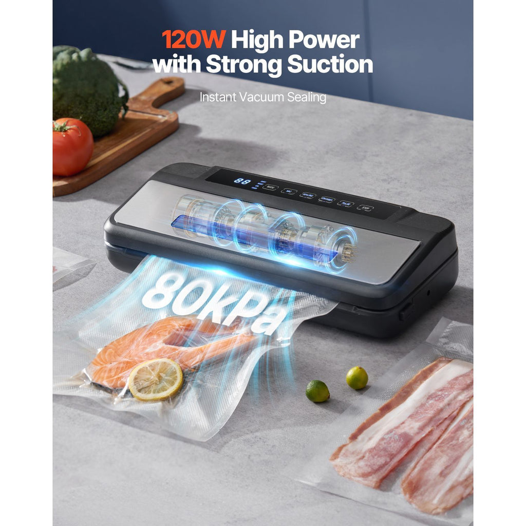 Vacuum Sealer Machine, 80Kpa 120W Powerful Compact Food Sealer, 7-in-1 Multi-Functional Food Vacuum Sealer, Automatic Air Sealing System with Built-in Cutter with 10 Vacuum Bags & 1 Bag Roll image 2