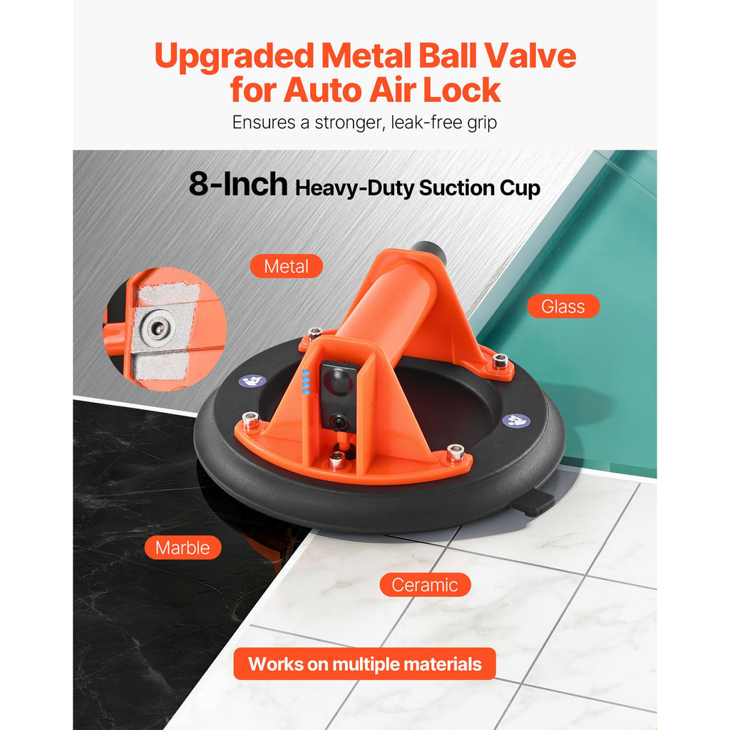 Vacuum Suction Cup, 8-Inch Vacuum Glass Lifter with ABS Handle, 400 lbs Max Lifting Capacity Tile Suction Cup Tool with Carrying Case for Lifting Large Tile, Granite, Drywall, Windows (1-Pack)