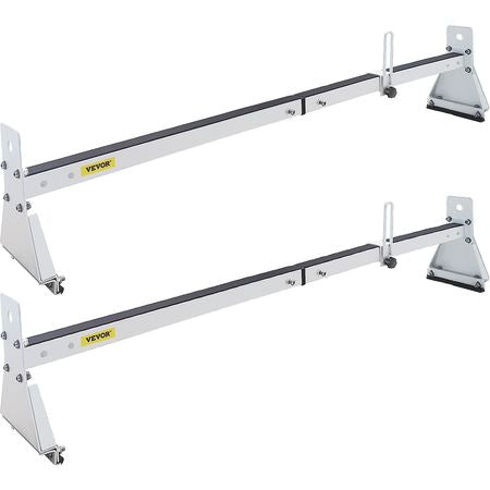 Van Roof Ladder Rack, 2 Bars, 331 LBS Capacity, 52\"-63.8\" Adjustable Steel Roof Rack Cross Bar with Ladder Stoppers, Fit Vans with Rain Gutters, for Kayak Canoe Lumber Pipe Cargo,, White