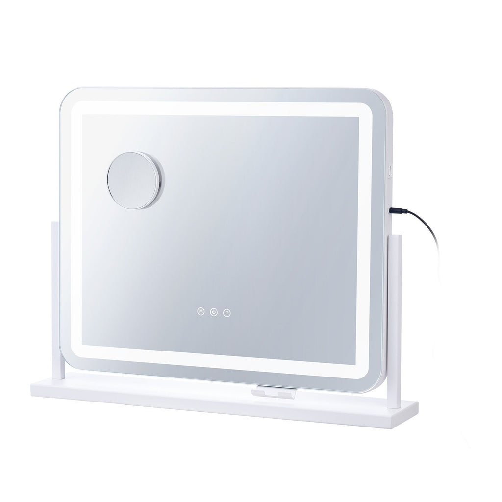Vanity Mirror with Lights, Three Color Lighting Modes, Lighted Makeup LED Mirror, and 5X Magnification,USB Port, Smart Touch Control, 360°Rotation (21.7x17.7 in, White)