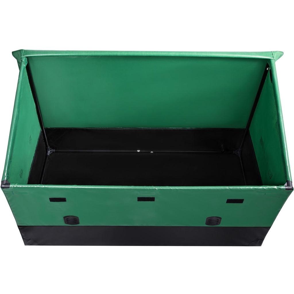 VEOVR Outdoor Storage Box, 150 Gallon Waterproof PE Tarpaulin Deck Box with Galvanized Frame, All-Weather Protection & Portable, for Camping, Garden, Poolside, and Yard, Brown & Blue