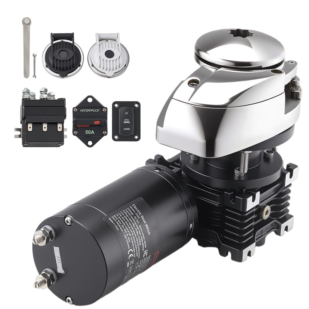 Vertical Fishing Windlass, 12V DC 1100W, Windlass Anchor Systems Fit for 1/4-Inch Chain or 9/16 & 5/8 Inch Nylon Rope, Max Pull 700 lbs, 316 Stainless Steel Construction, for Boats 20-36 ft