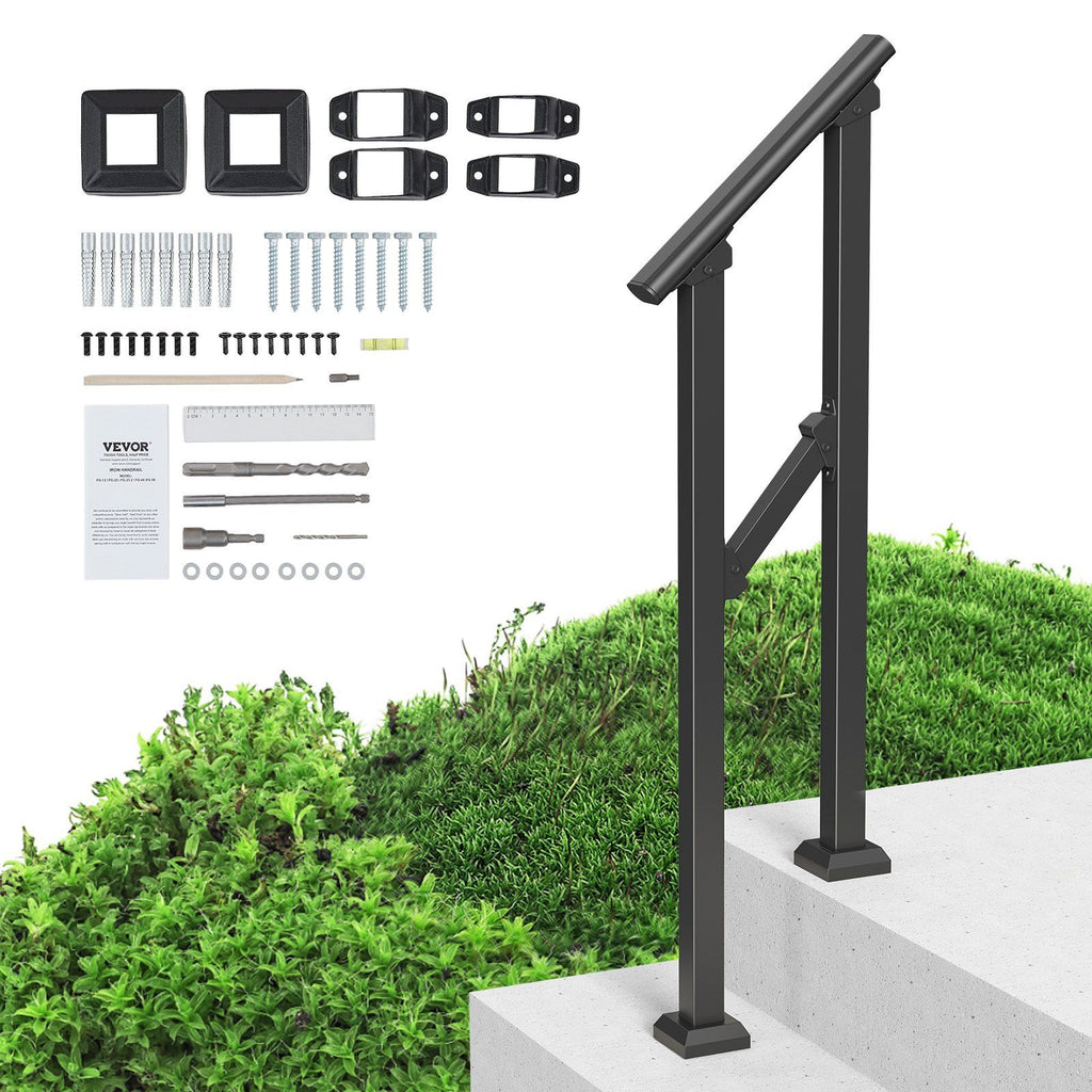 1-2 Handrails for Outdoor for Seniors Porch Deck Black Square Tube Steel