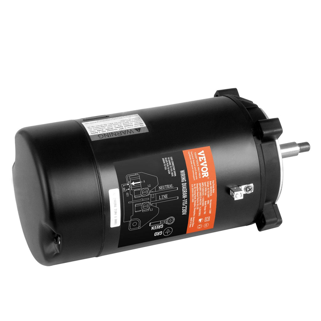 1 HP Pool Pump Motor, 56J Frame, 115V(9.8 Amps)/230V(4.9 Amps) 3450 RPM, 60Hz, 1.4 Service Factor, 90μF/250V Capacitor, CCW Rotation Round Flange Replacement Motor