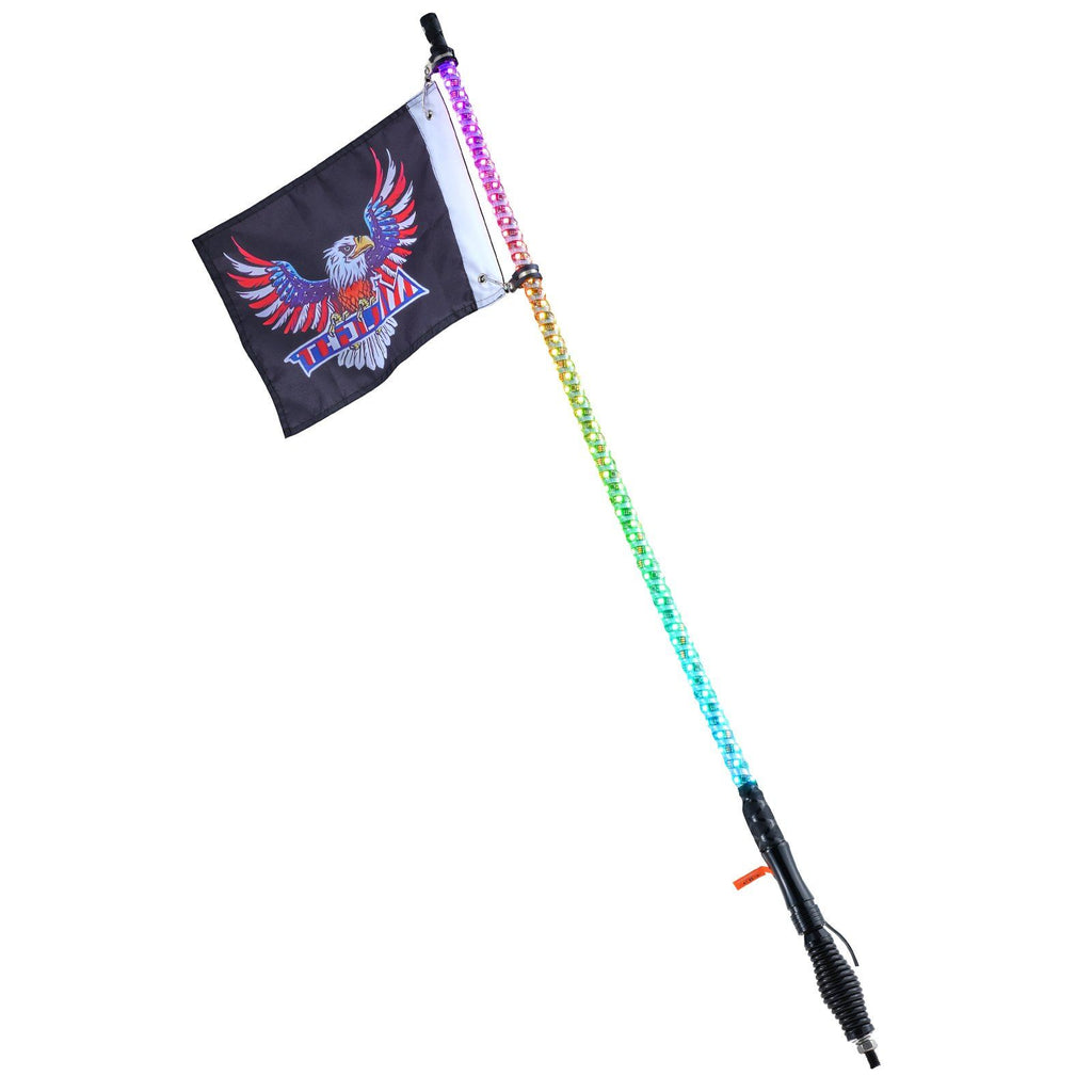 1 PC 3 FT Whip Light with Spring Base, Led Whip Light with APP & Remote Control, Waterproof 360° Spiral RGB Chasing Lighted Whip with 2 Flags, for UTVs, ATVs, Motorcycles, RZR, Can-am, Go-karts