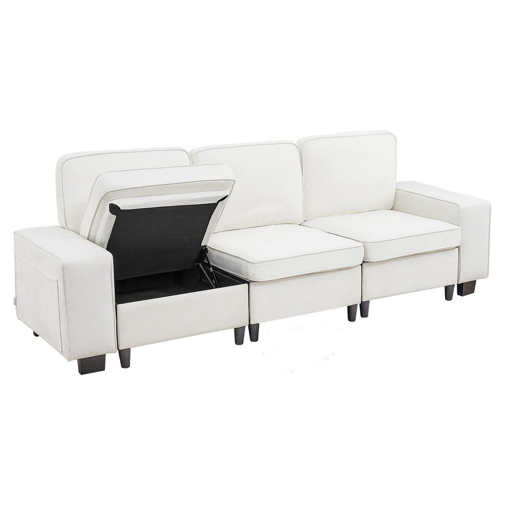 100-Inch Modular 3-Seater Sofa – Comfy Couch with Deep Seats & Hidden Storage, Modern Design for Living Room, Apartment, or Office, White
