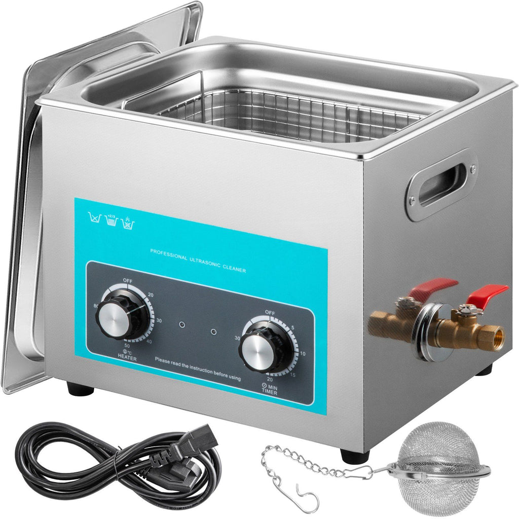 10L Ultrasonic Cleaner, 304 Stainless Steel Professional Knob Control, Ultrasonic Cleaner with Heater Timer for Jewelry Watch Glasses Circuit Board Dentures Small Parts Dental Instrument