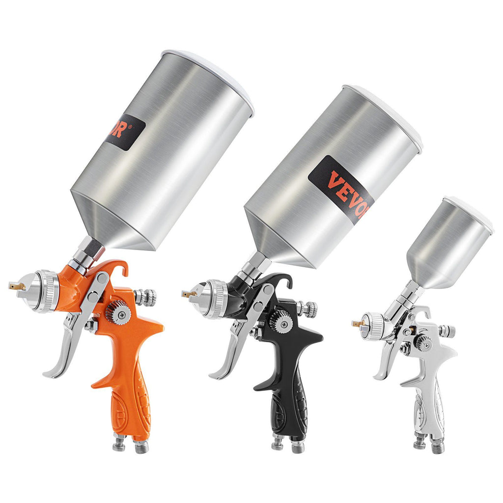 11 Piece Spray Gun Set, Professional Gravity Feed Paint Sprayer 2 Full Size, 1 Detail with 1.0mm 1.4mm 1.8mm Nozzles, 1000cc Copper Cup, Air Regulator & Gauge for Furniture, Fence, Car, Garden