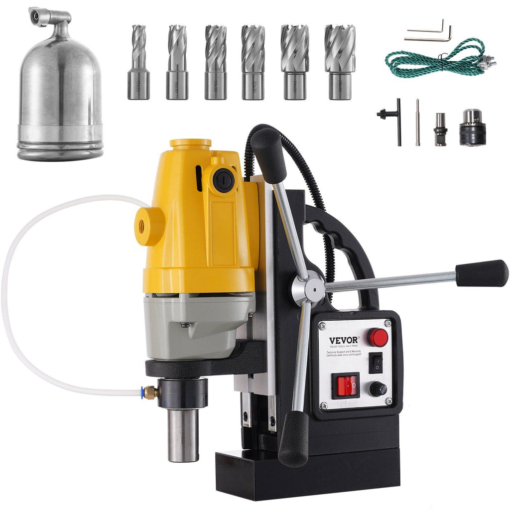 1100W Magnetic Drill Press with 1-1/2 Inch (40mm) Boring Diameter MD40 Magnetic Drill Press Machine 2810 LBS Magnetic Force Magnetic Drilling System 670 RPM with 6 Pcs HSS Annular Cutter Kit