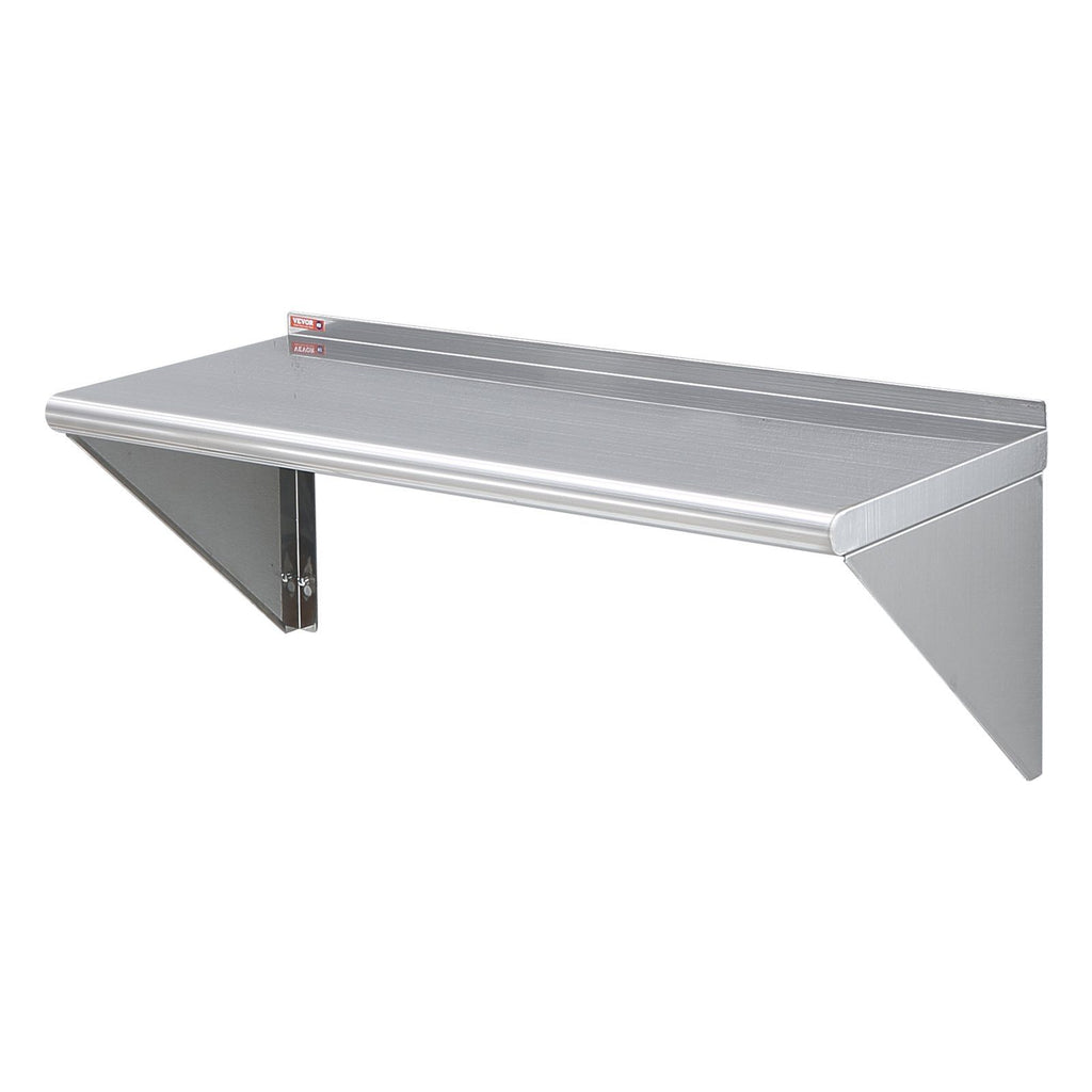 14" x 36" Stainless Steel Shelf, Wall Mounted Floating Shelving with Brackets, 300 lbs Load Capacity Commercial Shelves, Heavy Duty Storage Rack for Restaurant, Kitchen, Bar, Home, and Hotel