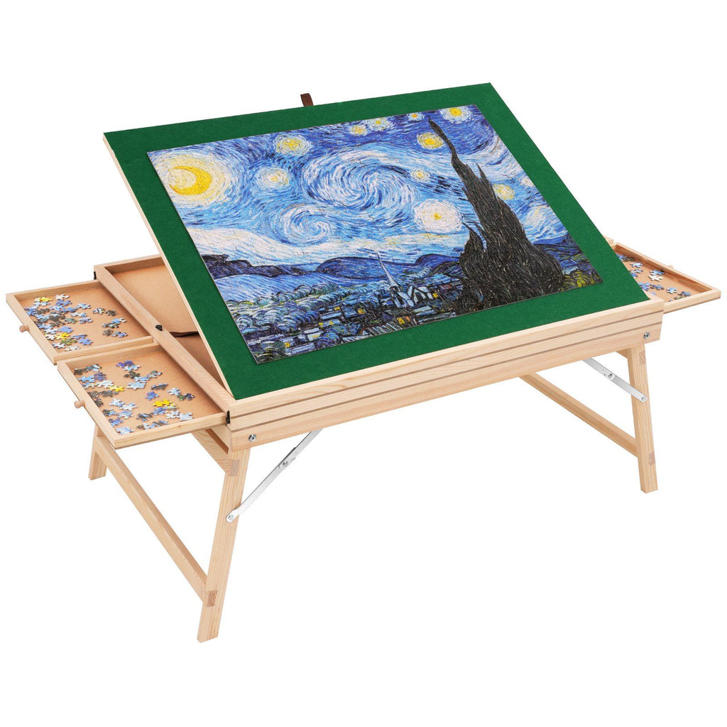 1500 Piece Puzzle Table with Folding Legs, 4 Drawers and Cover, 32.7"x24.6" Wooden Jigsaw Puzzle Plateau, Adjustable 3-Tilting-Angle Puzzle Board, Puzzle Storage System for Adults, Gift for Mom