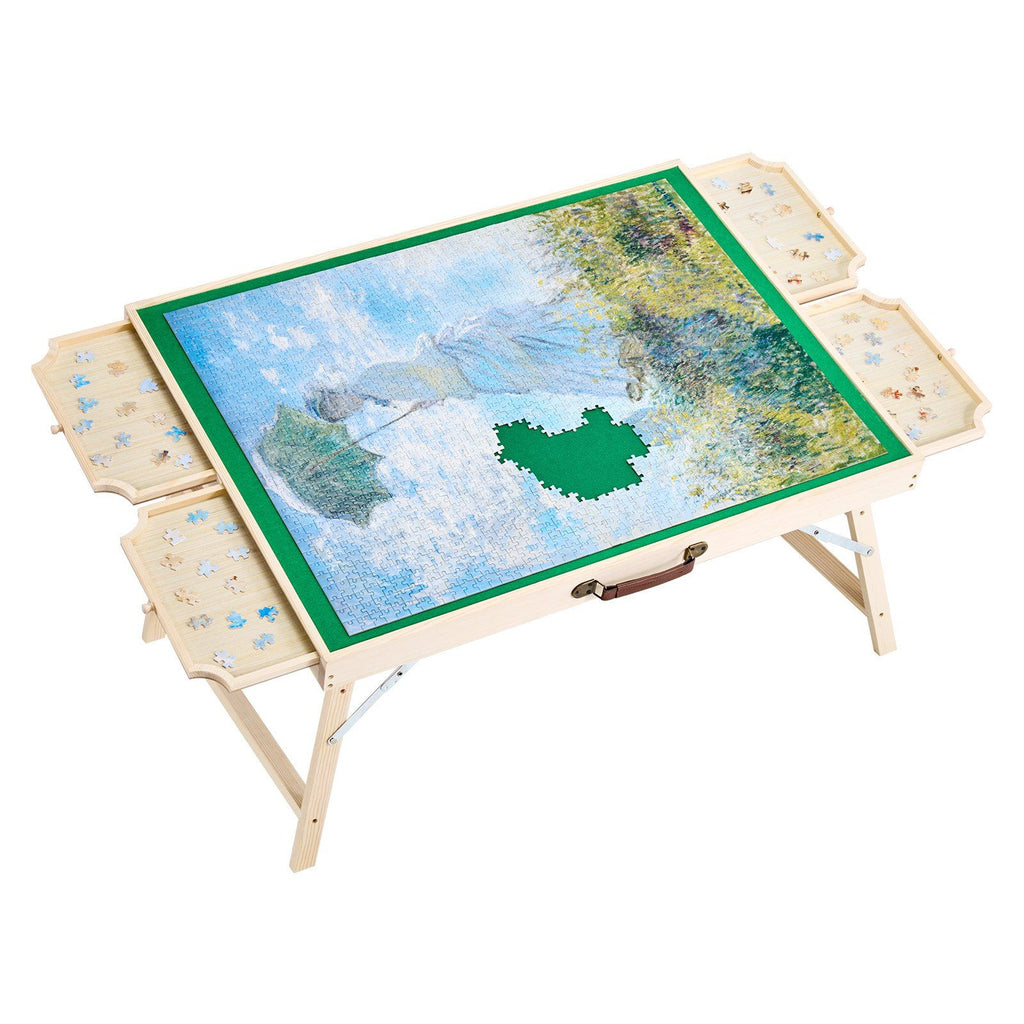 1500 Piece Puzzle Table with Folding Legs, 4 Drawers and Cover, 34x25 in Portable Wooden Board, Felt Surface Jigsaw Puzzle Accessories for Adults, Adjustable 6-Tilting-Angle, Gift for Mom