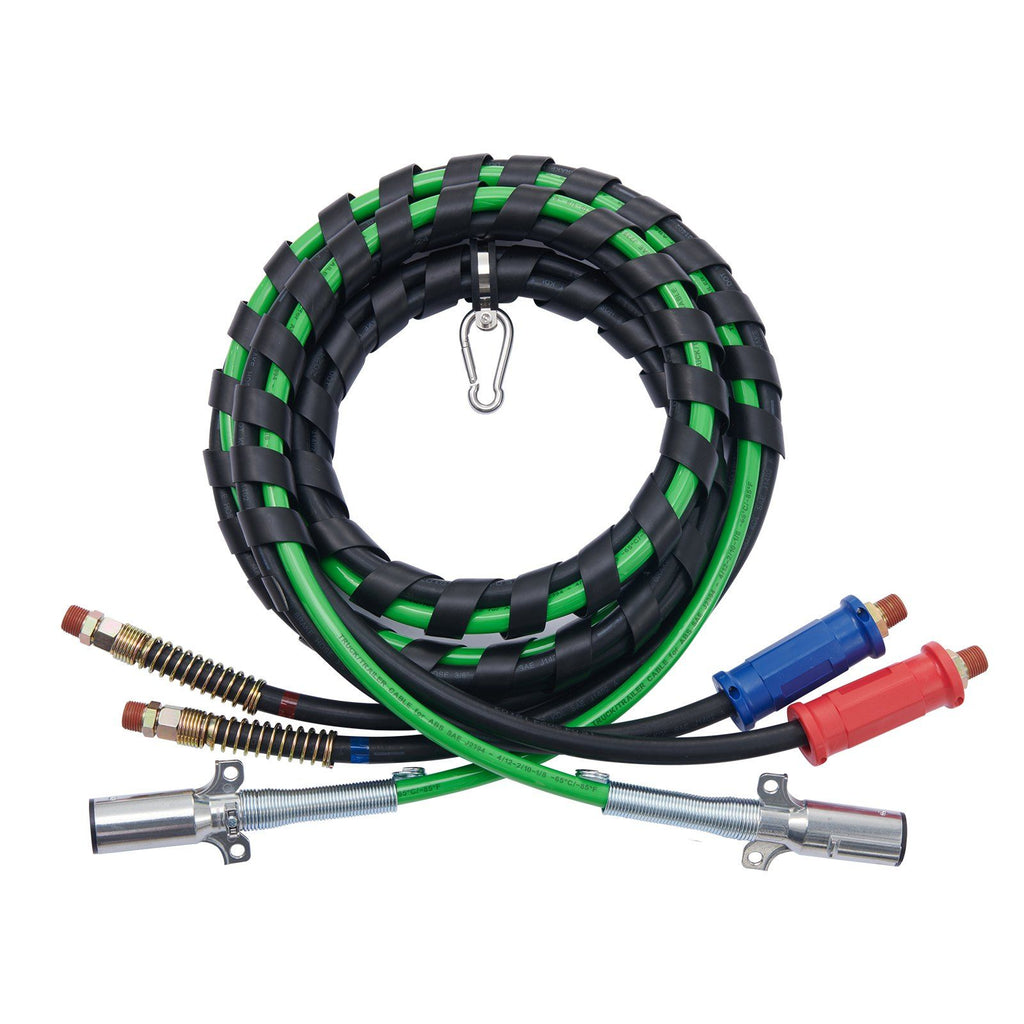 15FT Semi Truck Air Lines Kit, 3-in-1 Air Hoses & ABS Power Line for Semi Truck Trailer Tractor, 7-Way Plug Electrical Cord Cable and Rubber Air Lines Hose Assembly Kit with Hook & Teflon Tape