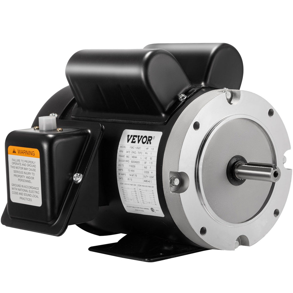 1.5HP Electric Motor, 3450rpm Reversible Single Phase 56C Frame Air Compressor Motor 5/8" Shaft Diameter Electric Compressor Motor for Agricultural Machinery General Equipment, 115/230VAC