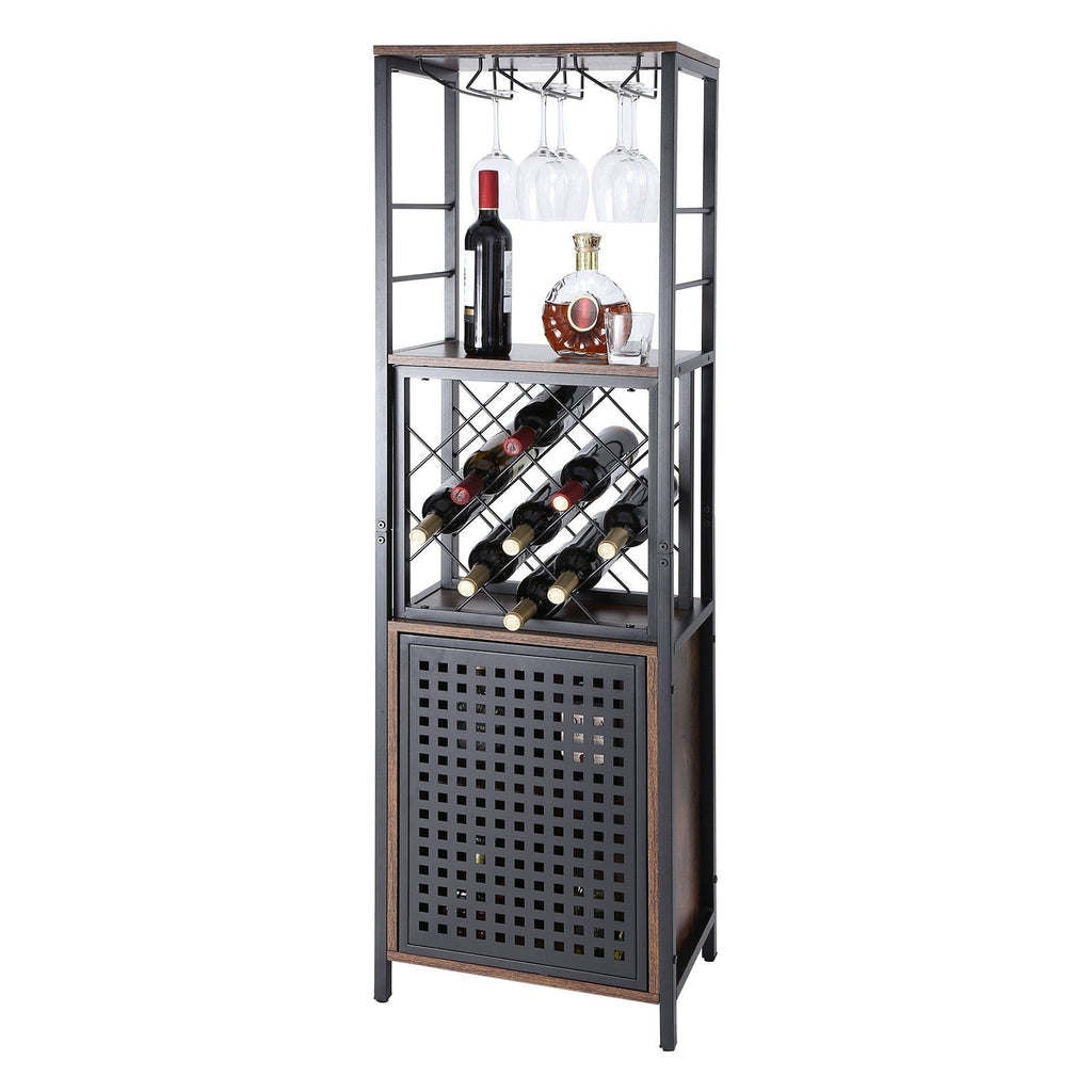 18 Inch Industrial Bar Cabinet, Wine Table for Liquor and Glasses, Sideboard Buffet Cabinet with Glass Holder & Wine Rack, Freestanding Farmhouse Wood Coffee Bar Cabinet for Living Room Home Bar