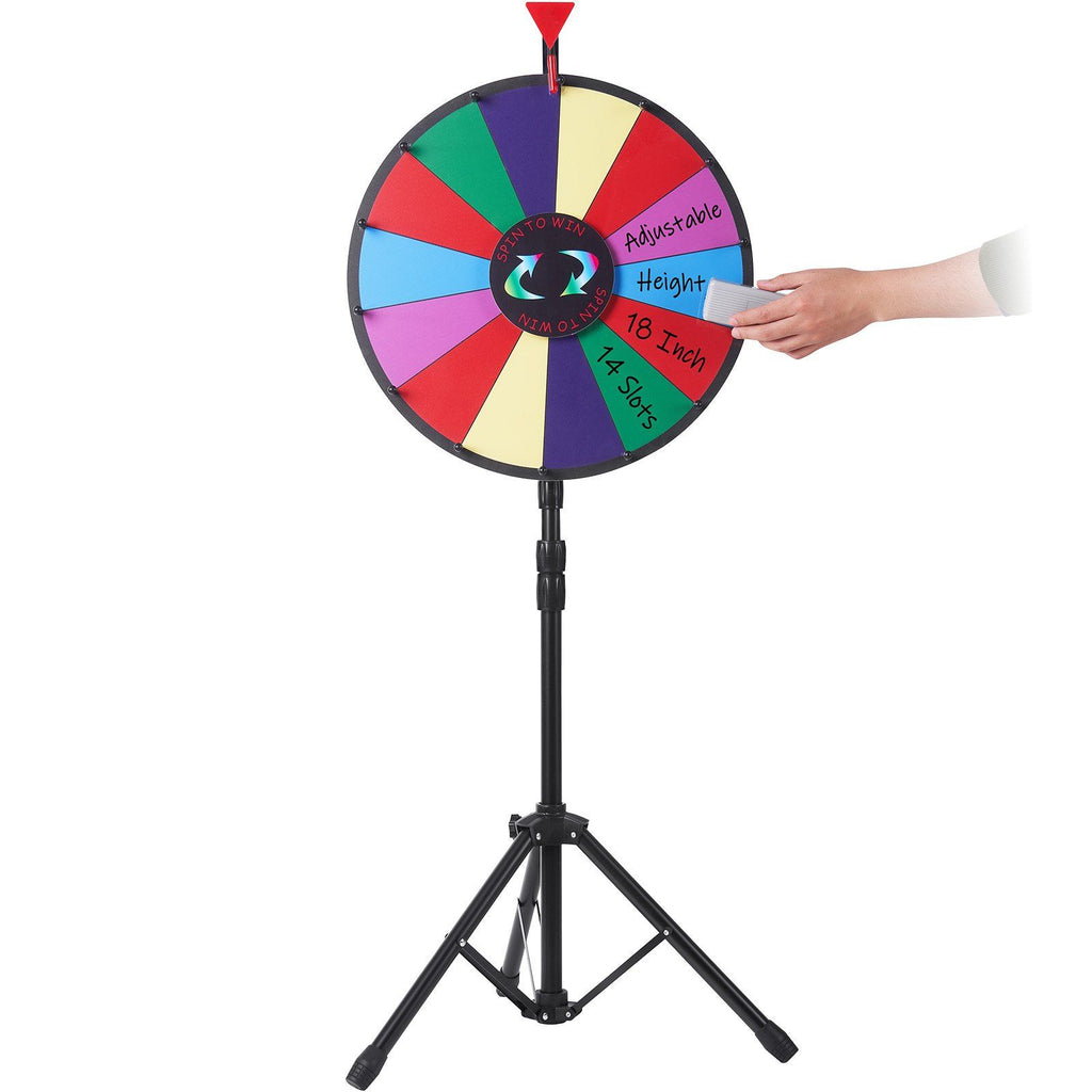 18 inch Spinning Prize Wheel, 14 Slots Spinning Wheel with Height Adjustable Stand, Roulette Wheel with a Dry Erase, and a Storage Bag, Win Fortune Spin Games in Party Pub Trade Show Carnival
