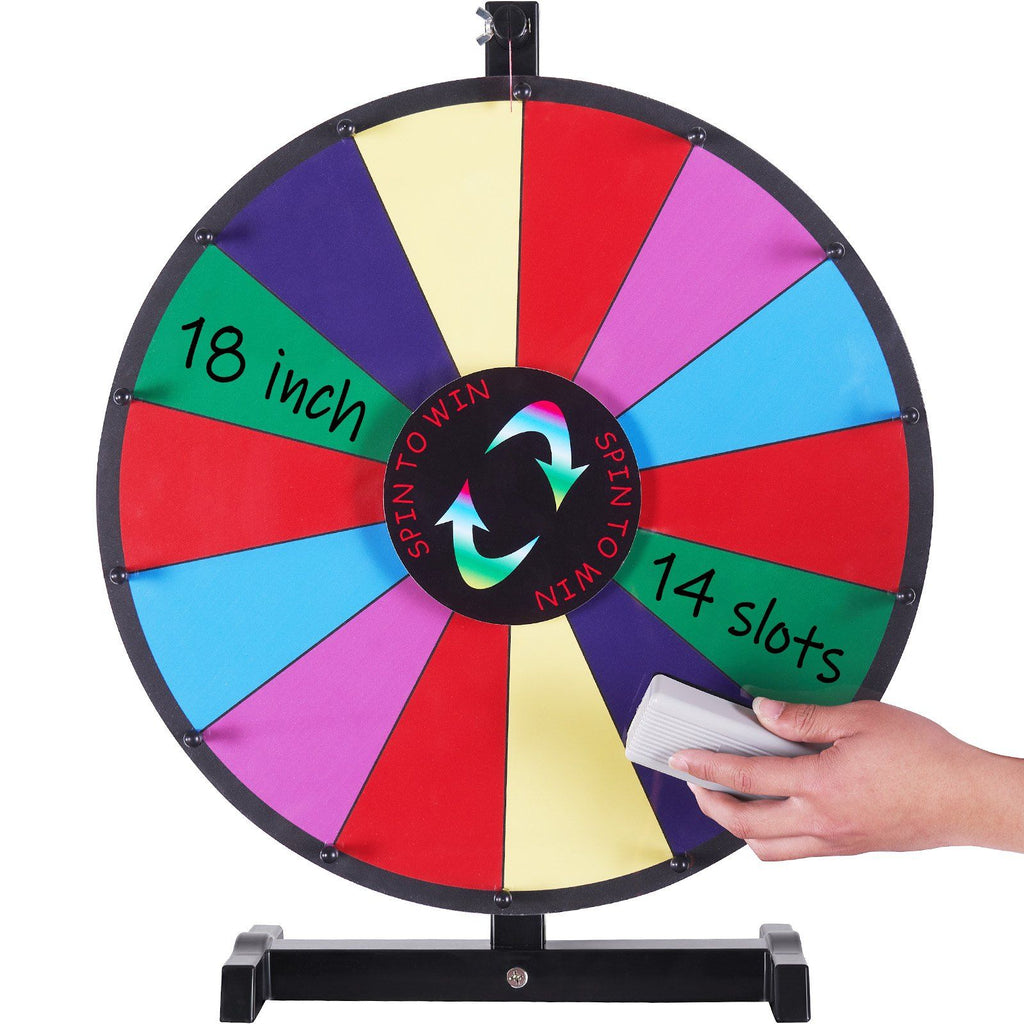 18 inch Spinning Prize Wheel, 14 Slots Tabletop Spinner, Heavy Duty Roulette Wheel with a Dry Erase and 2 Markers, Win Fortune Spin Games in Party Pub Trade Show Carnival