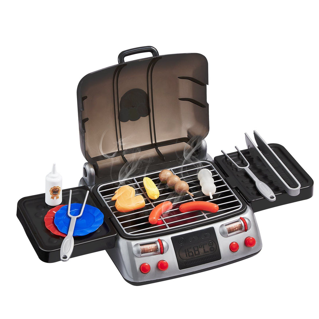 19 PCS Kids BBQ Grill Playset Cooking Grill Toy Set with Smoke Sound Light