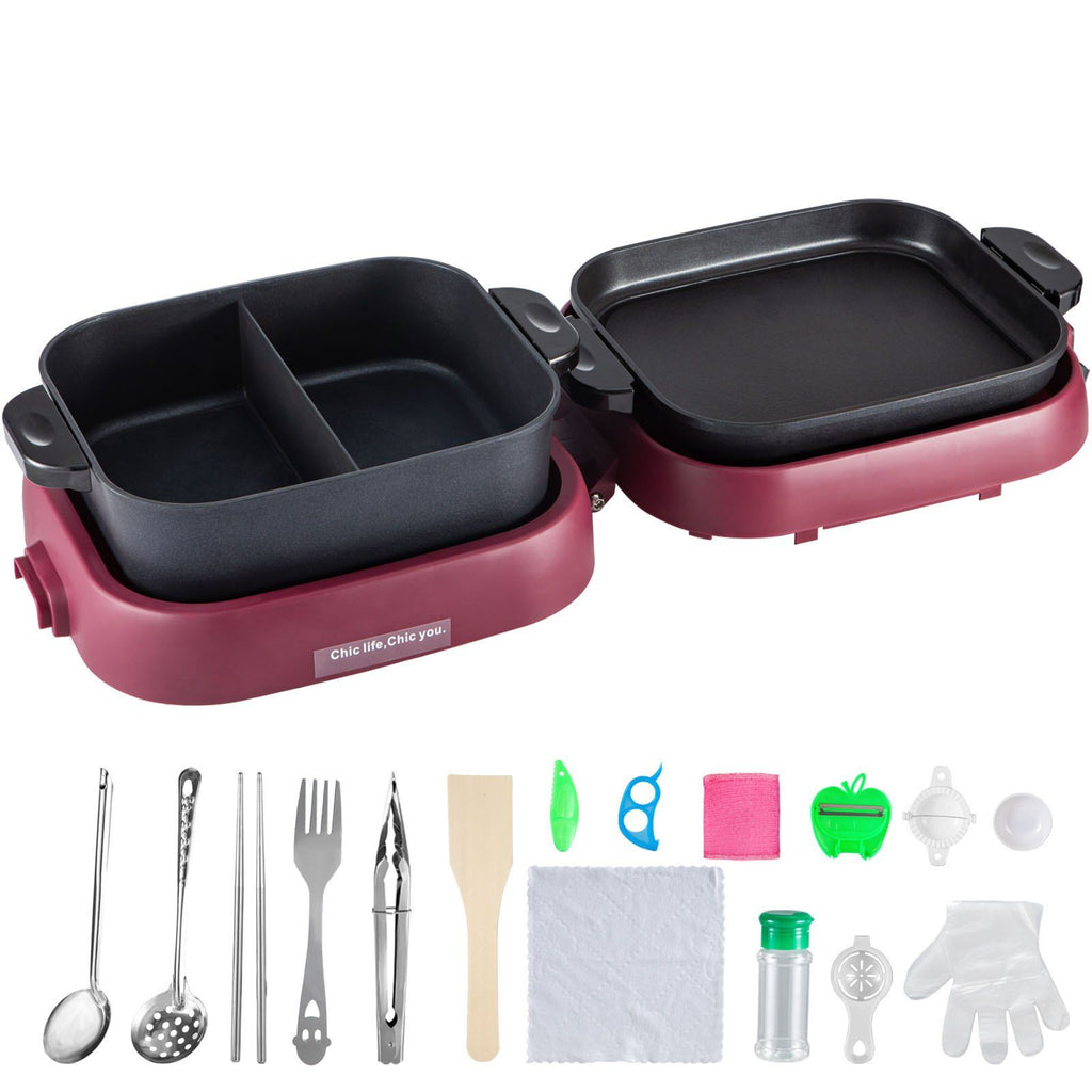 2 in 1 Electric BBQ Pan Grill Hot Pot Foldable Hot Pot BBQ Grill 2100W