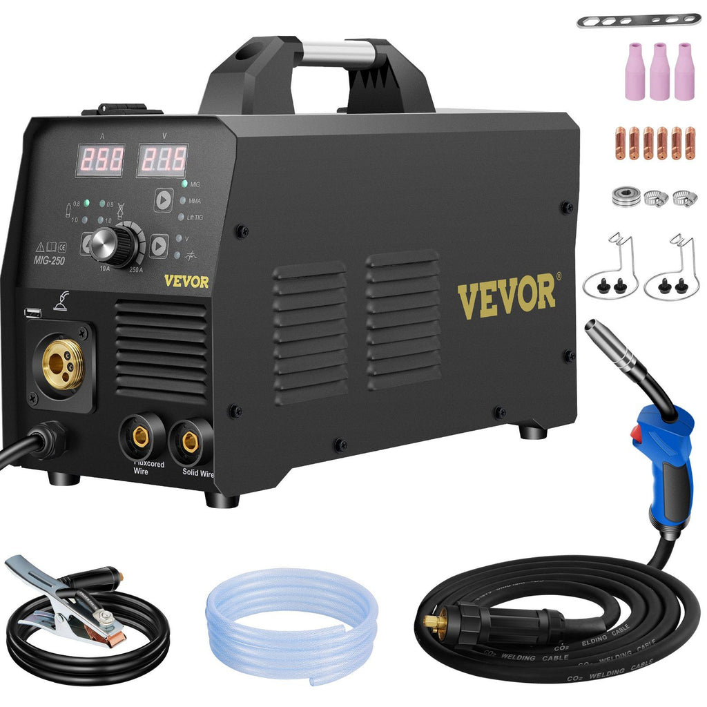 250Amp MIG Welder, Welding Machine 3 in 1, 220V Flux Core/Gas/Solid Wire Welding Machine w/IGBT Inverter & Torch, Digital MIG/Lift TIG/Stick Multiprocess Welder