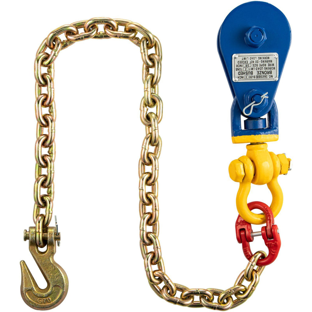 2ton Snatch Block with Chain, 4400 lbs Capacity Snatch Rigging Block, 3'' Single Sheave Block w/Swivel Hook and Latch, Fit 3/8'' Wire Cable Heavy Duty for Recovery Wrecker Roll Back Pulling