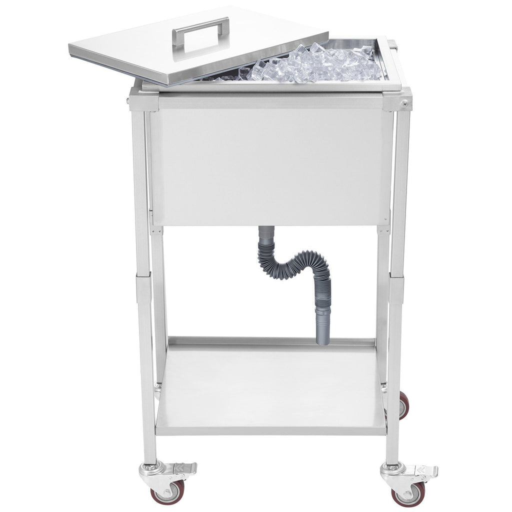 32qt Rolling Ice Chest Cooler Cart Outdoor Stand Up Cooling Bin on Wheels