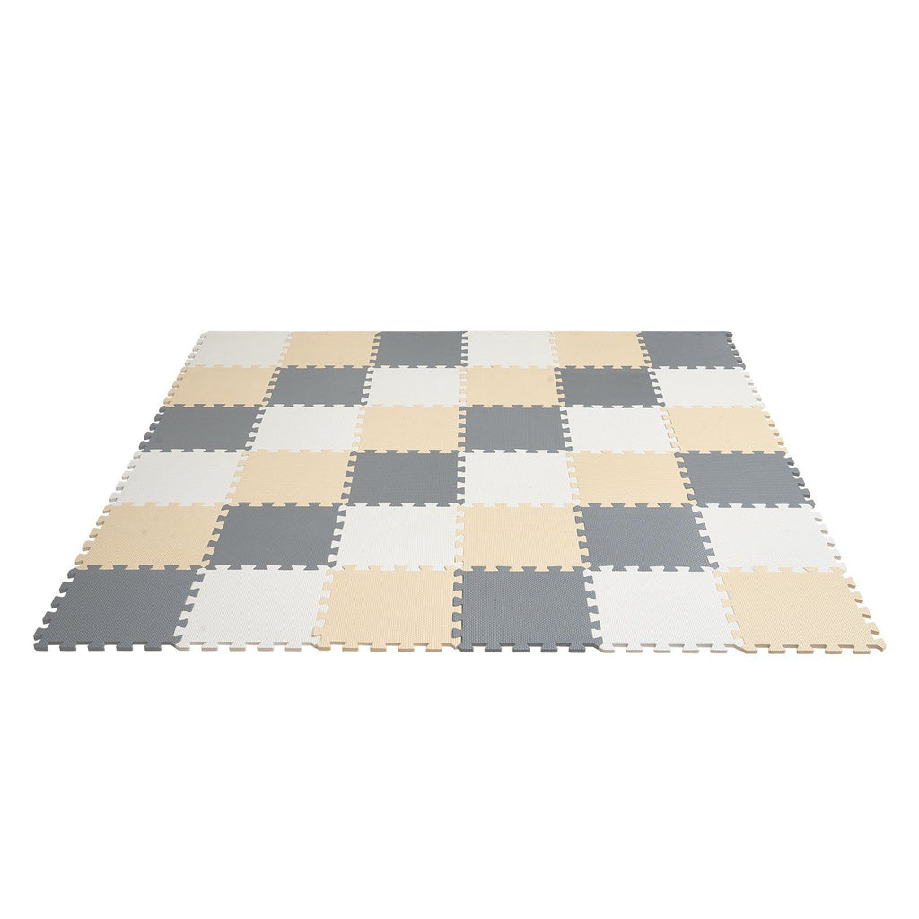 36 Tiles Kids Play Mat, 0.4 Inch Toddler Play Mat with EVA Foam, 12" x 12" Puzzle Play Mat with 36 sq.ft Coverage, Interlocking Toddler Mats for Play Room, Nursery, Living Room, Camel&Gray&Beige